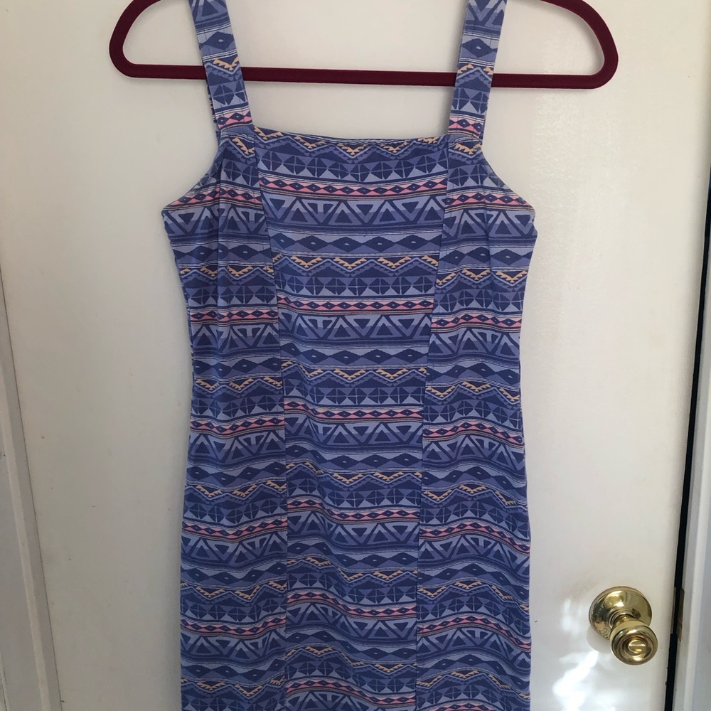 HOLLISTER TANK DRESS. Blue & White Geometric pattern.  Size Medium